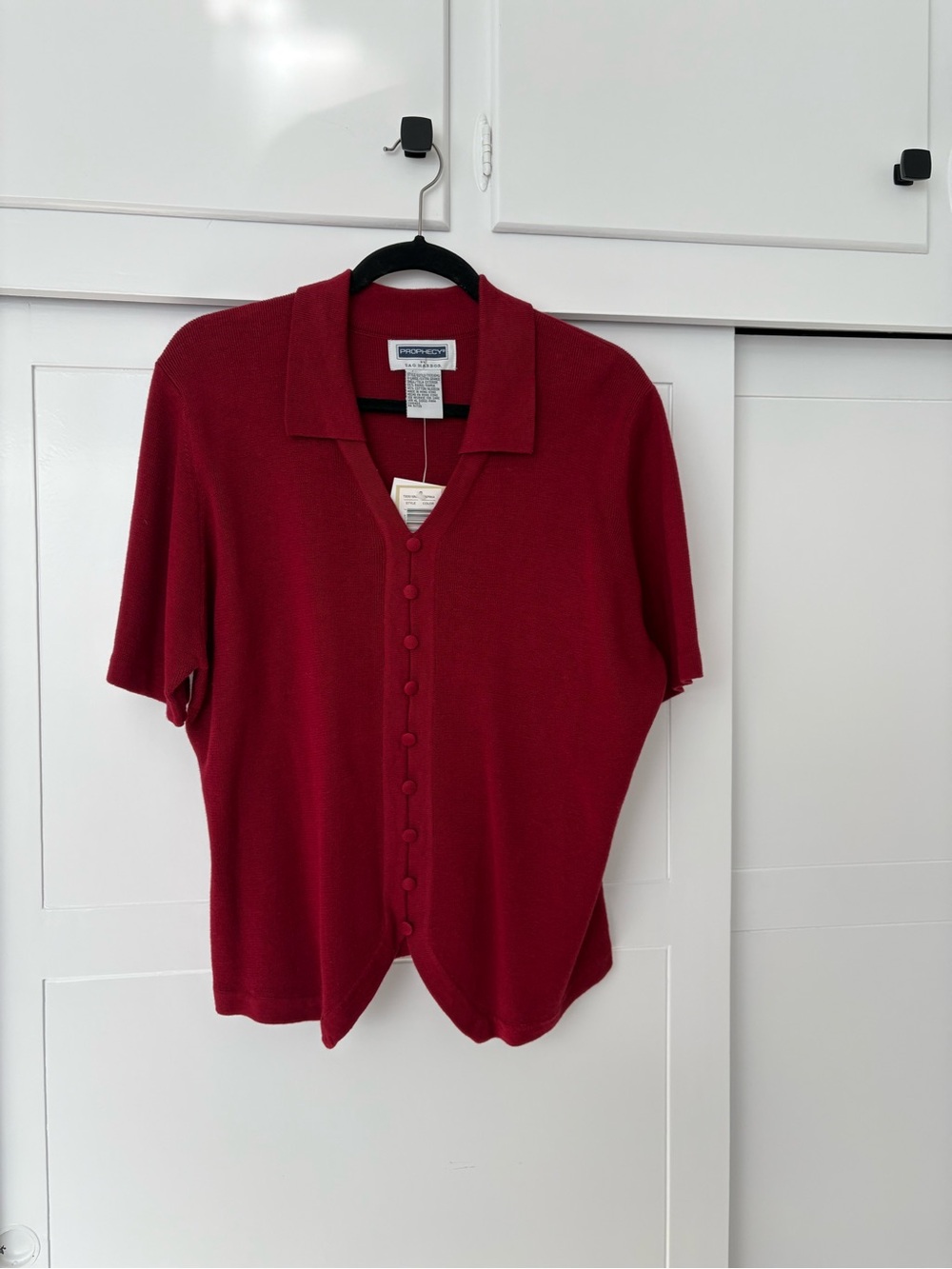 Pendleton Deep Red V-Neck Short Sleeve Button Front Sweater
